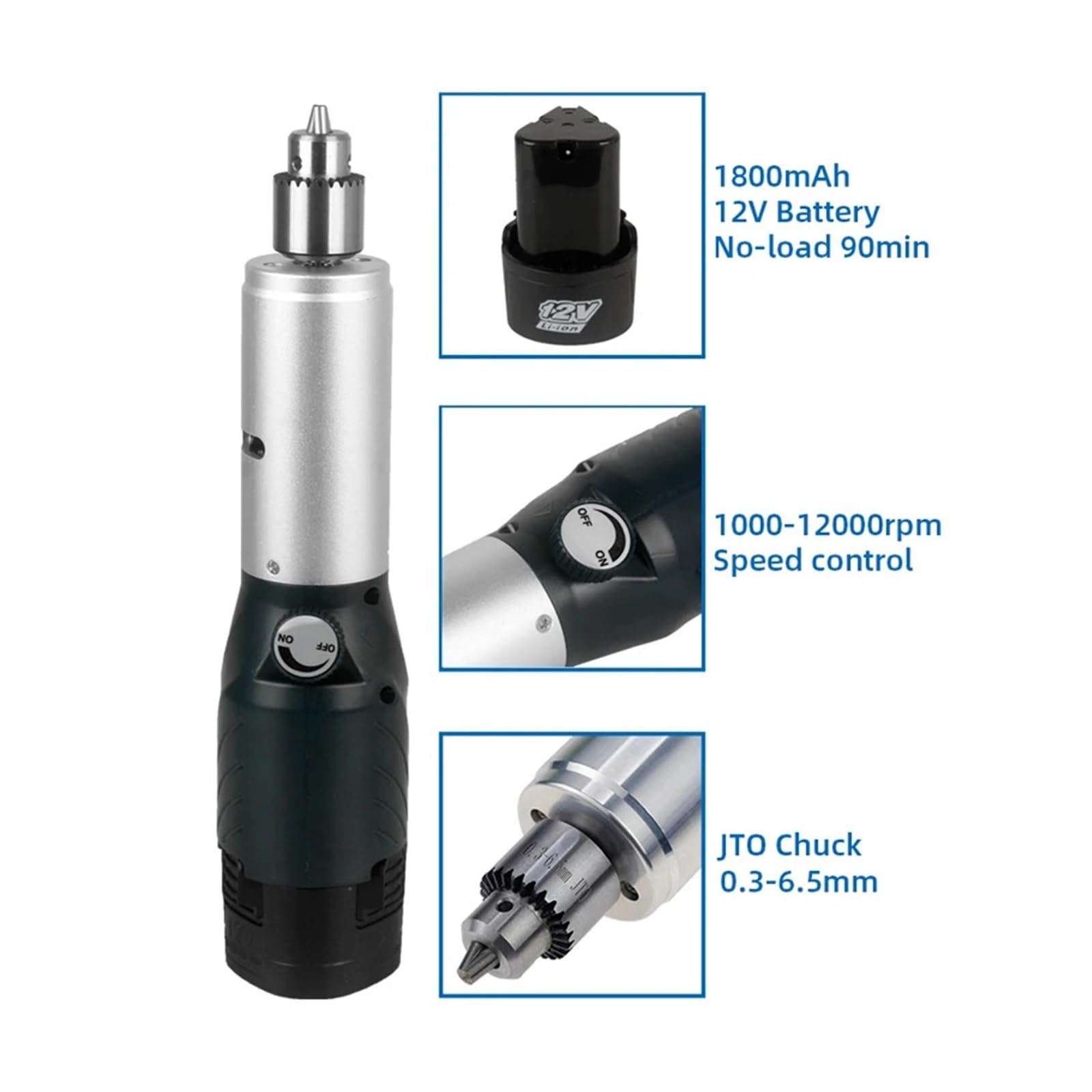 Trapano a batteria 12V Batteria al litio Incisore Mini trapano elettrico Utensile rotante ricaricabile Rettifica di taglio a velocità variabile(1.5x 2.0x 2.5x 3x 3.5x 8x)