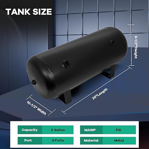 Miniatura 2 de Tanque de compresor de aire de 8 puertos de 5 galones (18 litros), repuesto de 151 PSI para suspensión de aire de coche, bocina de tren