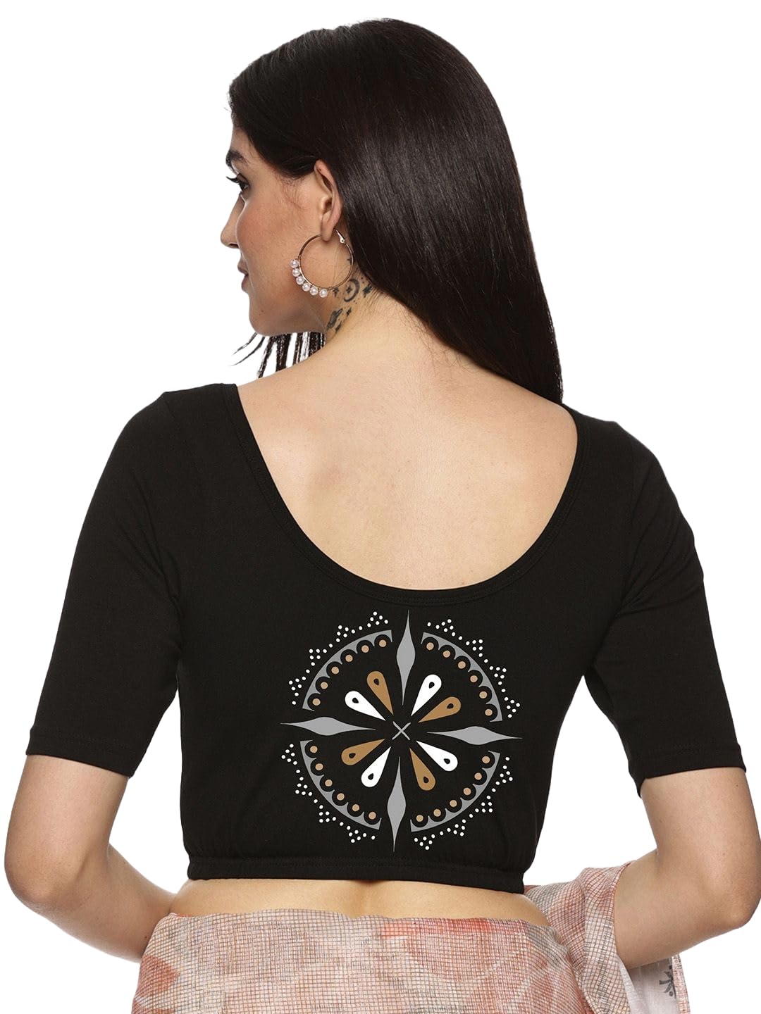 notyet by us NOTYET Women's Solid Back Print Stretchable Blouse with Motif Design-picture-15