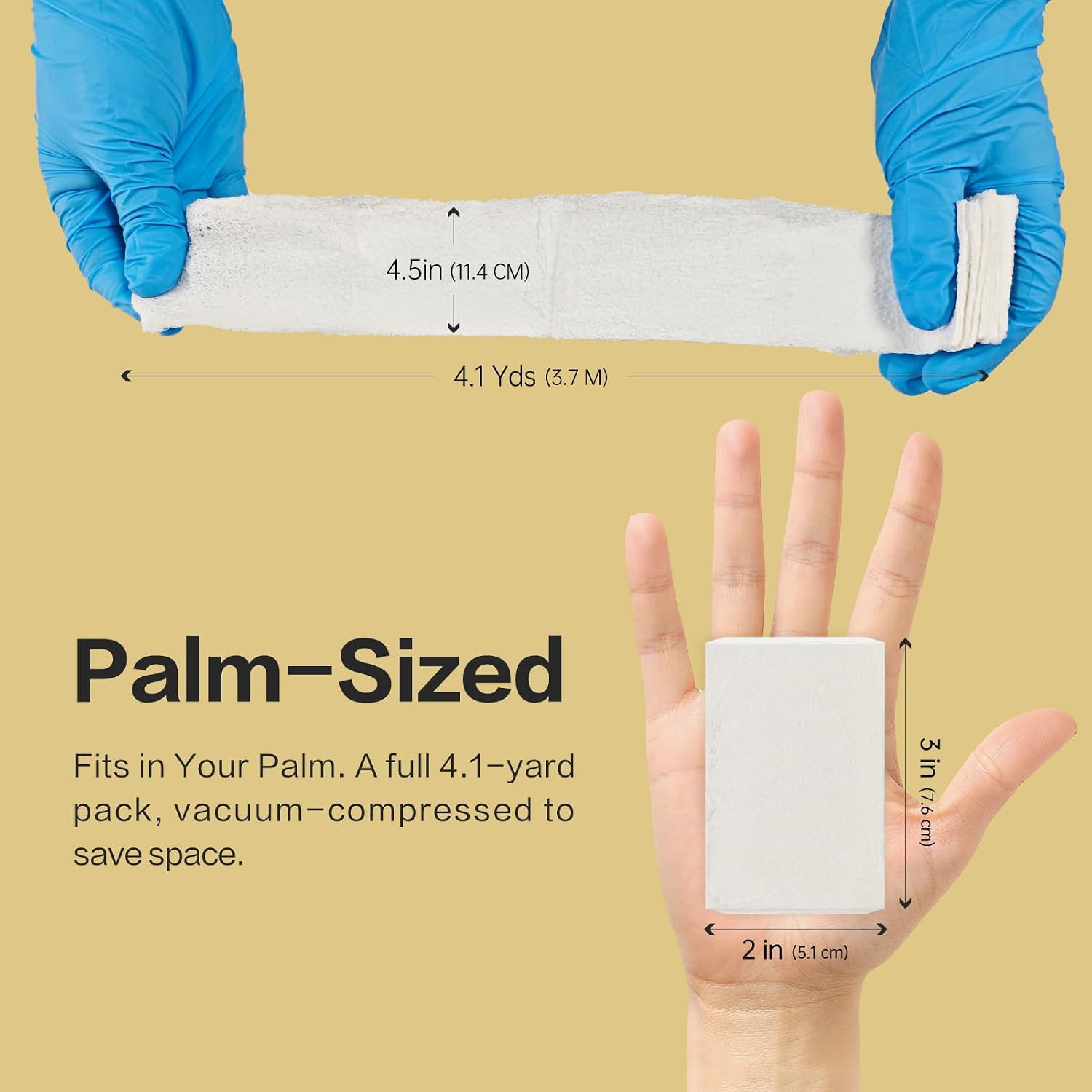 Ceeport Sterile Compressed Gauze with Z-Folded, 6 Individual Pack, 4.5" x 4.1 Yards, 6-Ply White Cotton Gauze Compression Bandage for Emergency Wound Dressing, First Aid and Trauma Kit