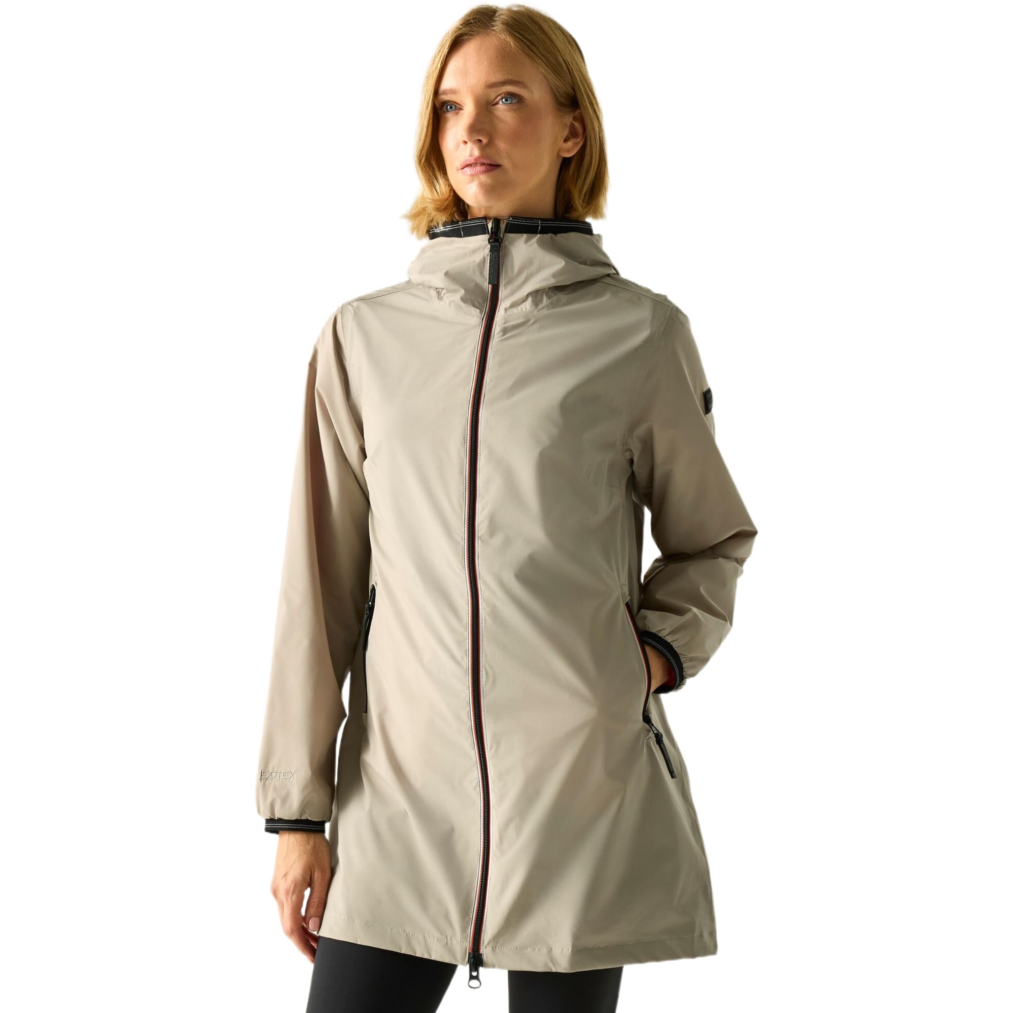 Regatta Women's Lenika Hooded Longer Waterproof Jacket in Beige | Size: 16