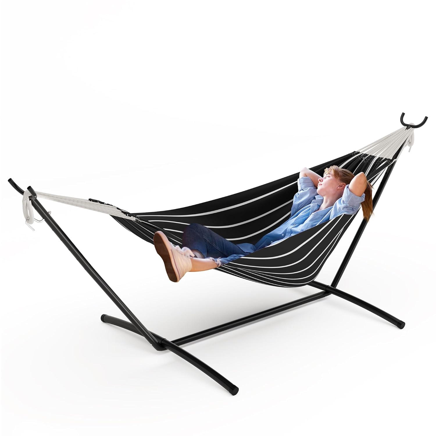 GAOMON Double Hammock with Stand 450 lb Capacity Adjustable Portable Hammock Chair with Sturdy Steel Frame Thick Rope