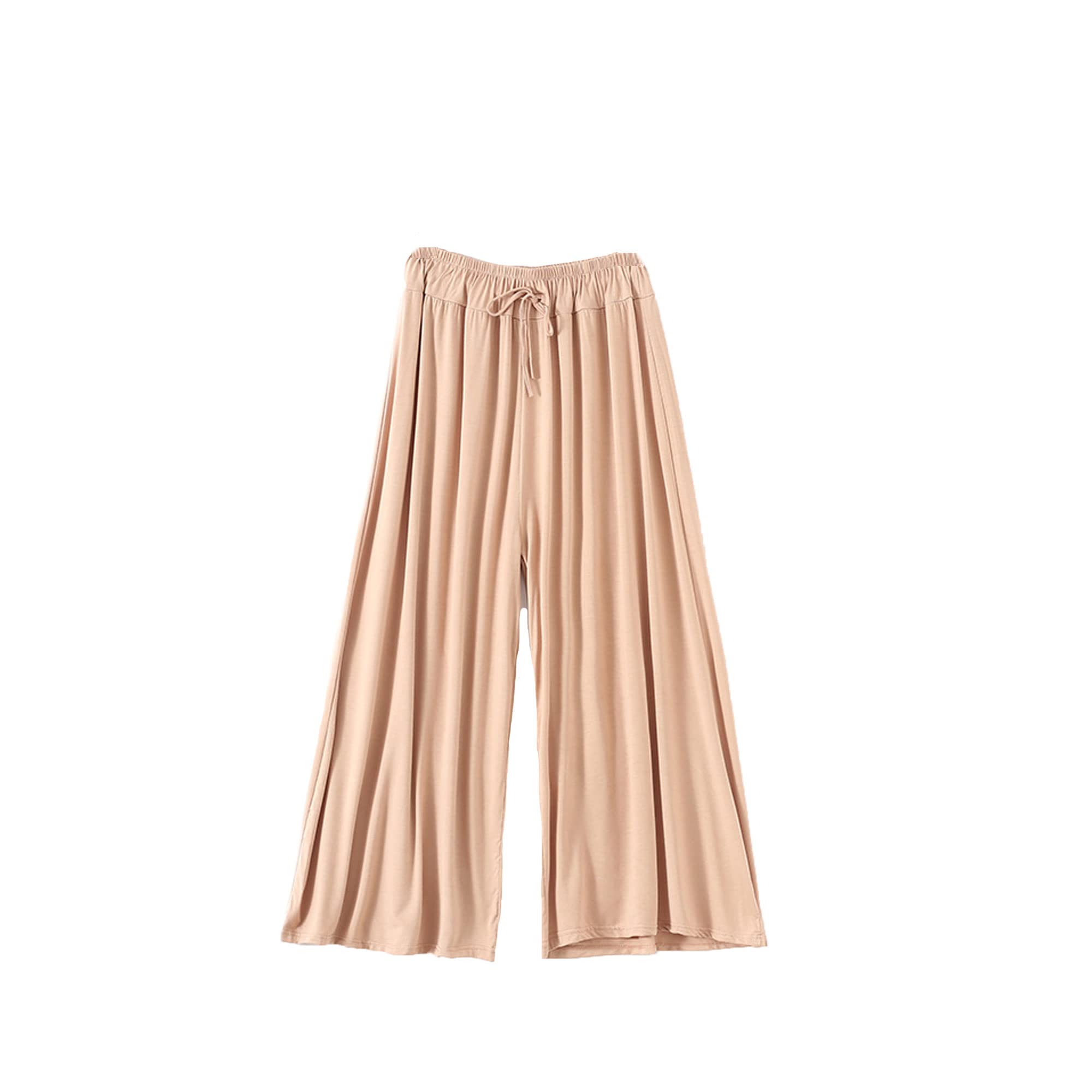 Letuwj Spring and Autumn Womens Loose high-Waisted Casual Wide-Legged Pants Elastic Waist Nine-Quarter Pants