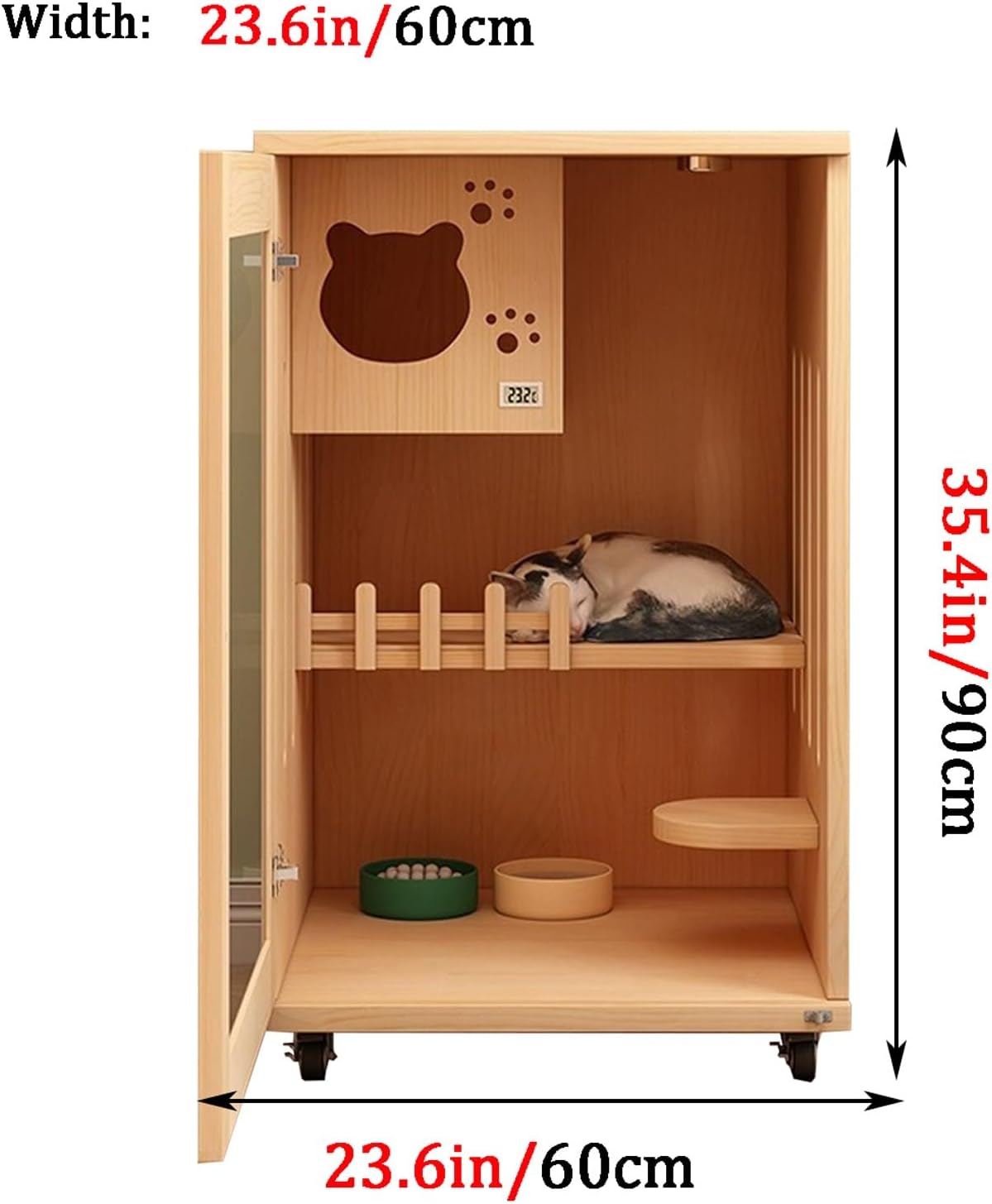 Cat Cage, solid wood Cat Playpen, Large space waterproof, Cat Enclosures indoor cat exercise place, tempered glass plate, suitable for 1-2 cats(23.6x35.4)