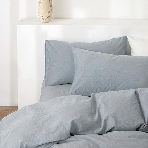 Miniatura 7 de TIPTOE BEAR Juego de funda de edredón tamaño Queen, 100% algodón lavado, 3 piezas, suave, cómodo, transpirable, elegante, ropa de cama, 1 funda de