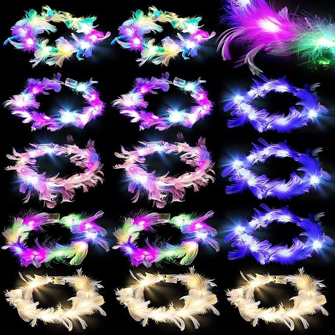 PartySprouts Feather Tiara Light Up LED Headbands Luminous with 3 Modes for Girls Hair Band Multicolor (Pack of 10 Pc)-image-31