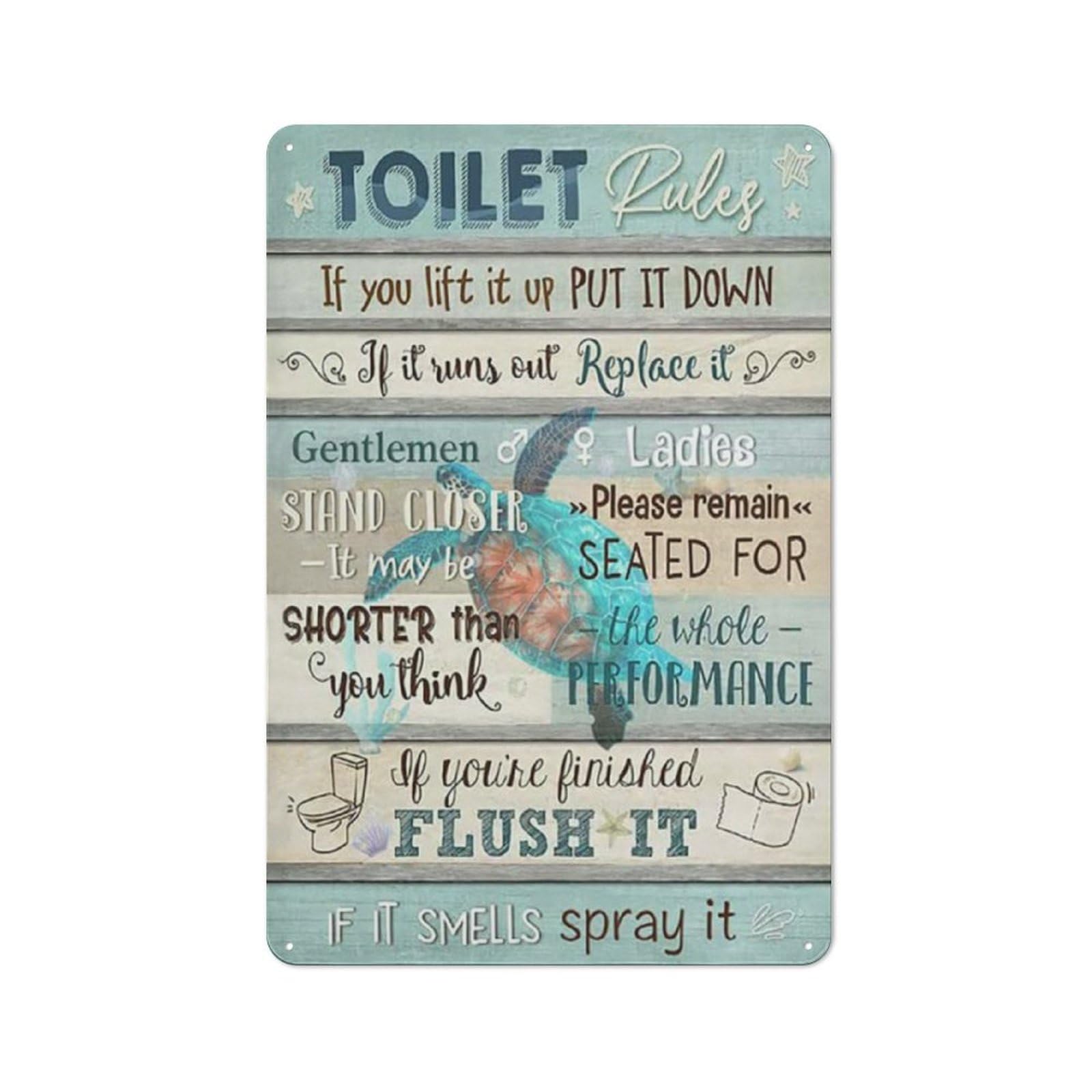 Sitrmgh Sign Metal Tin Toilet Rules For Bathroom Vintage Bathroom Decor Sea Turtle Wall Art Ocean Beach Theme Artwork Funny Toilet Rules Prints S Bath Room 8X12inch