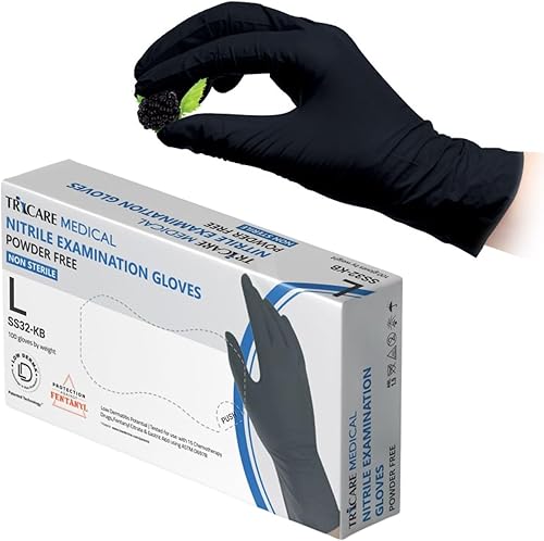 Guantes de examen de nitrilo, baja derma, probados en medicamentos de quimioterapia, color negro baya, 3.5 mil