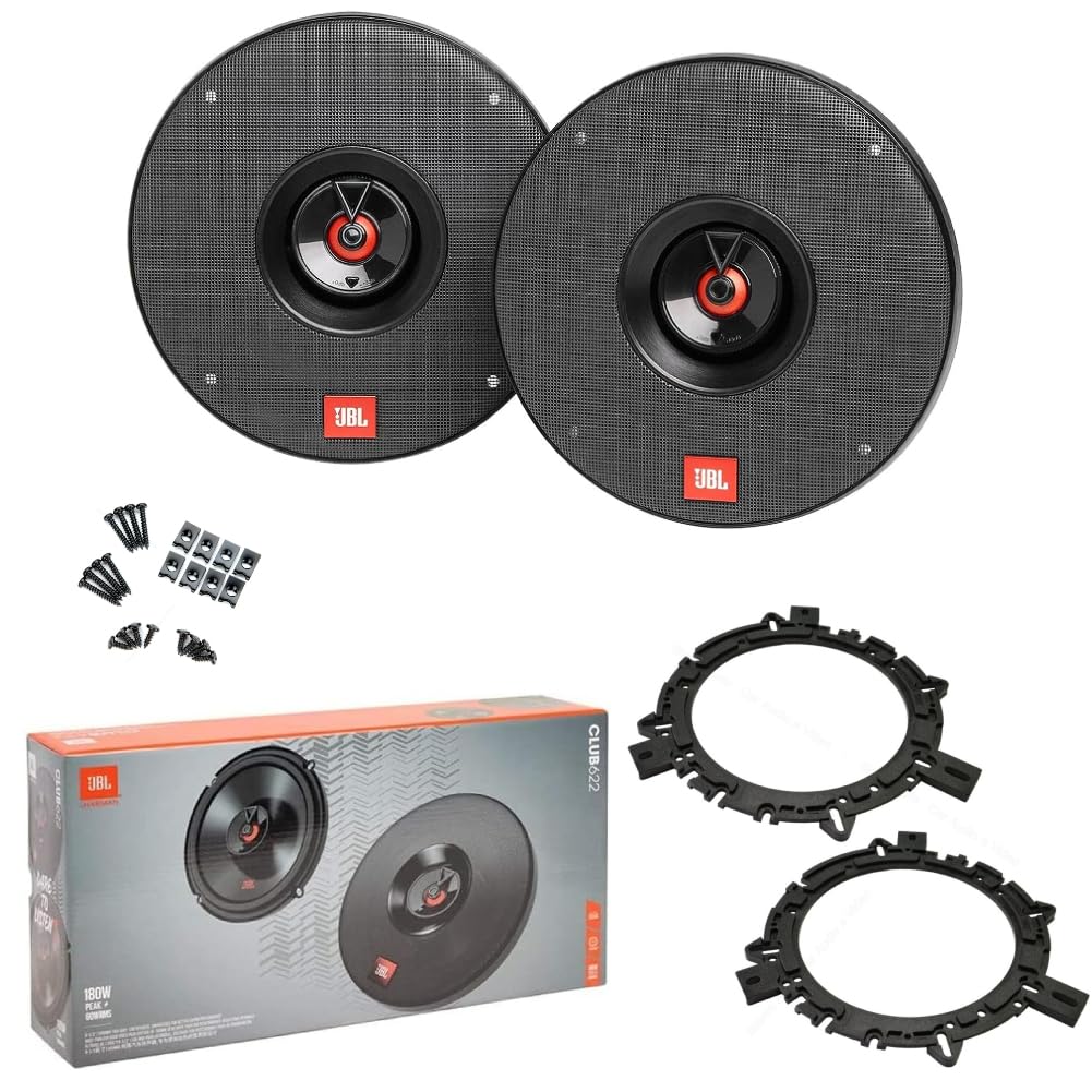 KIT SET PER JBL CLUB 622 2 altoparlanti coassiali a 2 vie da 16 cm 160 mm 6,5" da 60 watt rms e 180 watt max impedenza 3 ohm 93 db spl, sospensione in gomma, a coppia + adattatori e viti set di 2