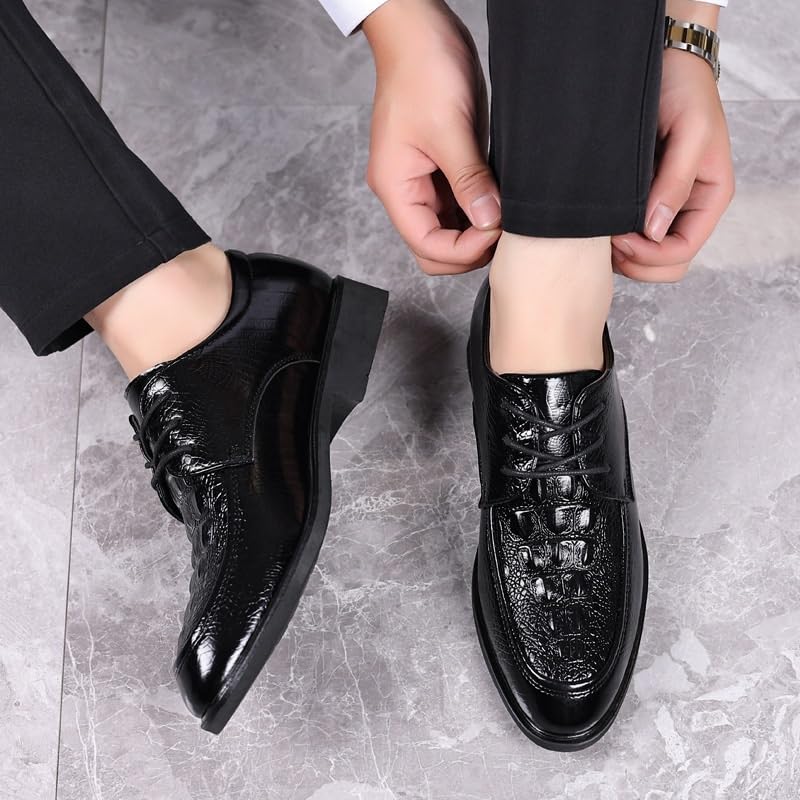 Classic Black Tuxedo Dress Shoes Formal Lace-up Crocodile Pattern Leather Shoes Men Office Business Oxford4