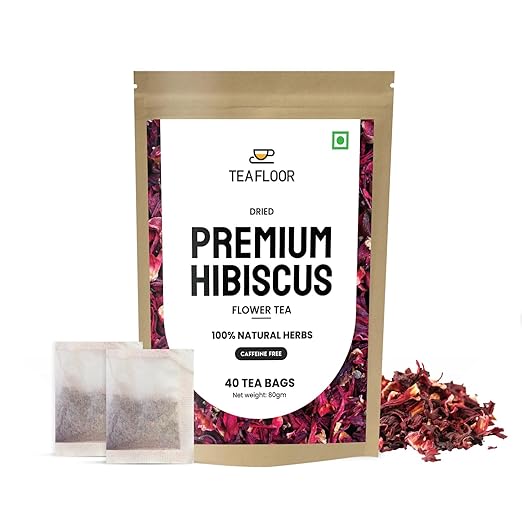 HIBISCUS Flower Tea bags || 40 Tea Bags/80 gram (pack of 1) || FARM PACKED for Freshness || Pure Whole Flower Buds of HIBISCUS || Caffeine Free Herbal Tea GOOD FOR HAIR AND SKIN ||