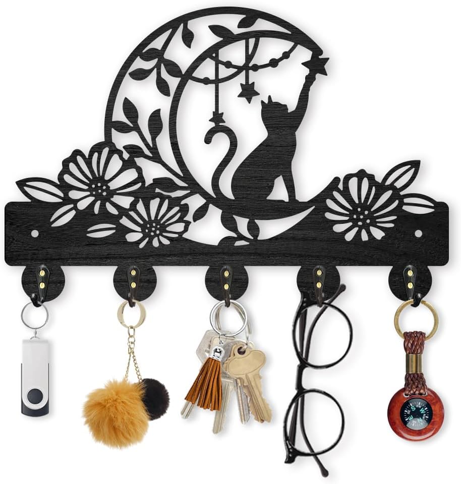 Amazon.com: MAYJOYDIY Cat Moon Flower Coat Rack Wall Mounted Wood ...