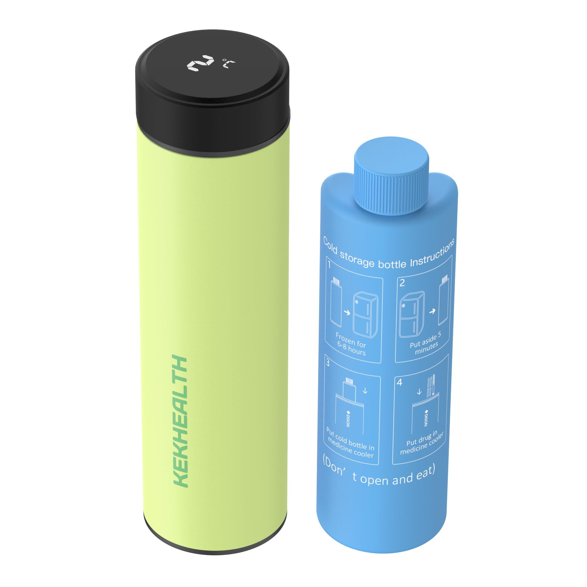 KEKHEALTH Nevera Medicamentos Portatil Con Pantalla de Temperatura 60 Horas 1-3 Pluma, Nevera Insulina Viaje para Diabéticos con 2 Enfriador, Bolsa Gel Frio(Verde Cítrico)
