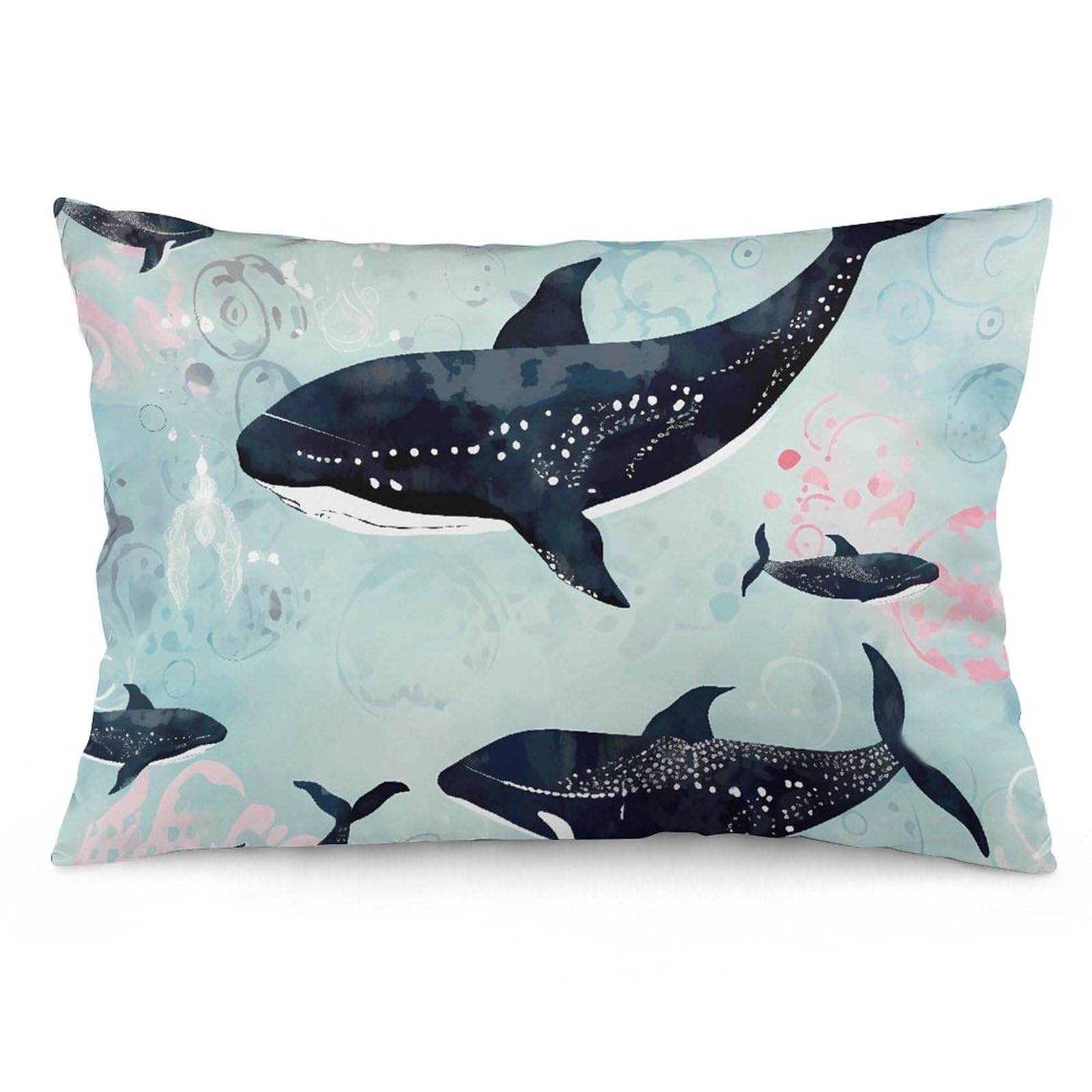 2 Pack Pillow Cases for Hair and Skin, Soft Breathable Pillow Case Covers with Hidden Zipper, Whale Pillowcase 16 "x24 Pillow Covers for Sleeping Gift