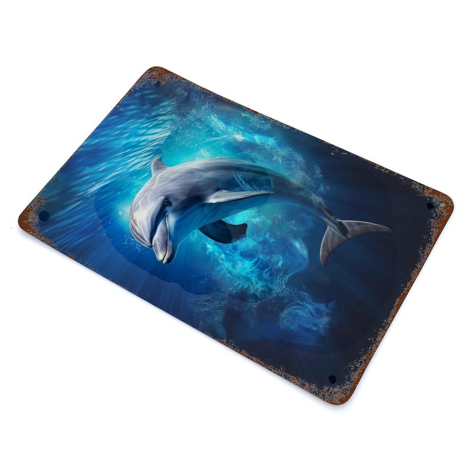 Dolphin Ocean Glide Decorative Tin Sign 11.8"x7.9", Farmhouse Wall Decor for Garage, Bar And Workshop Decor