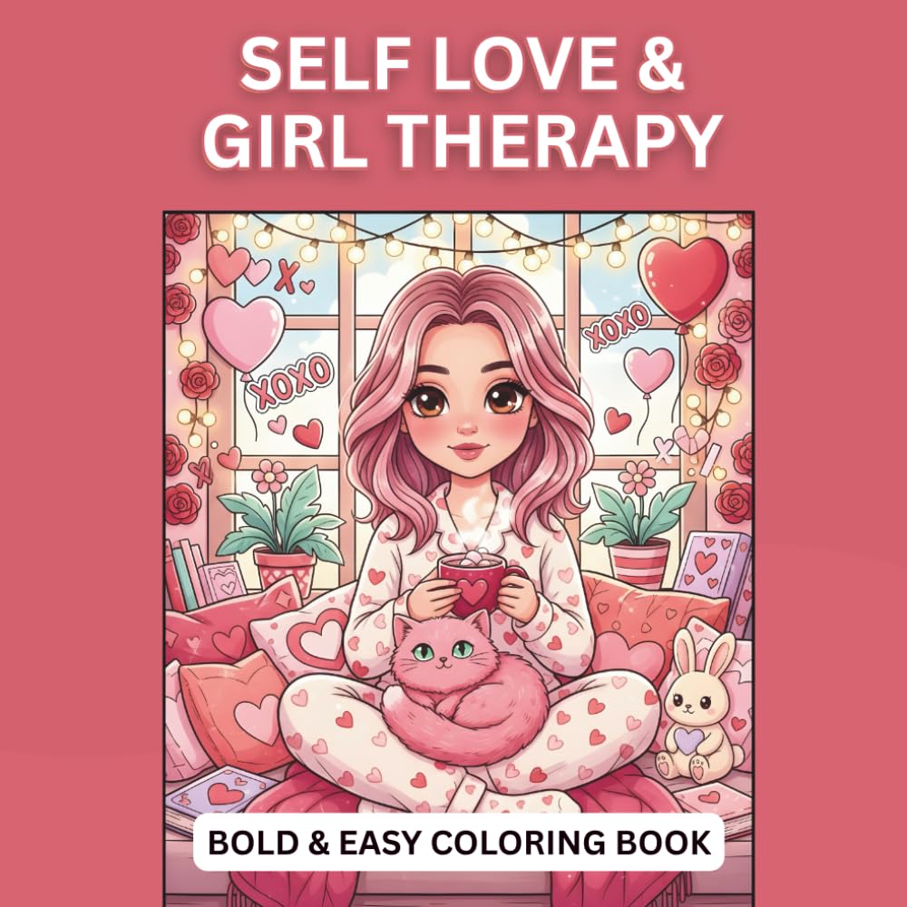 Self Love and Girl Therapy: Valentine's Day Coloring Book for Cozy Hearts & Happy Souls: 50 Easy Self Care & Mindfulness Coloring Pages with Cute ... & Positive Affirmations for Teens & Adults