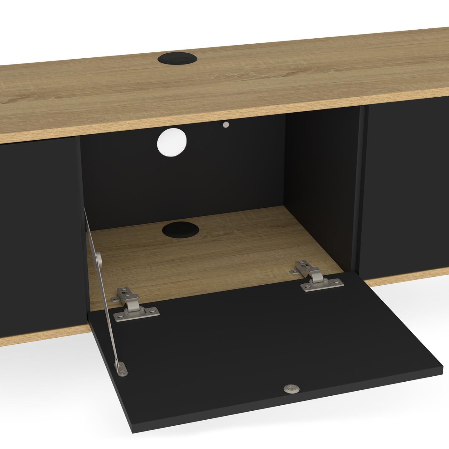 IDMarket - Meuble TV 180 cm Suspendu Leora 3 Portes Bois et Noir