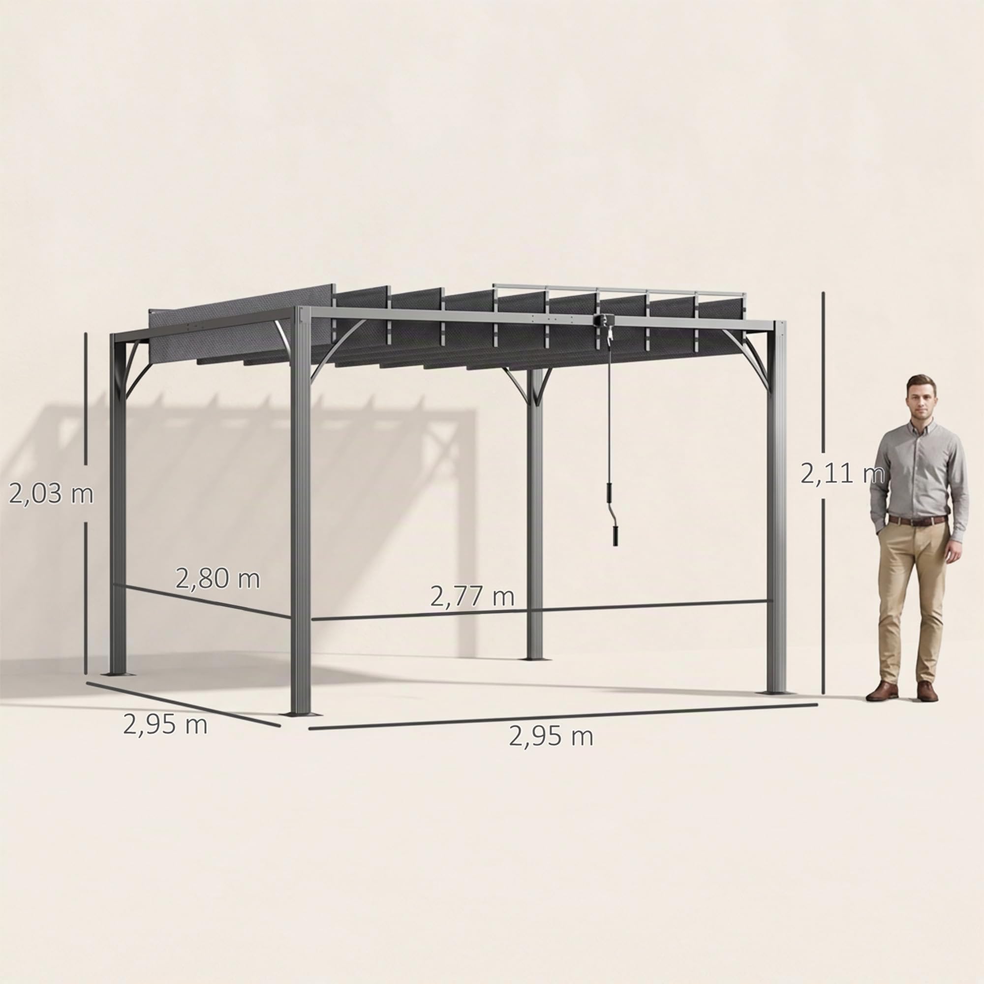 Outsunny Pergola Bioclimatique 3x3m, Aluminium et Acier, Gris