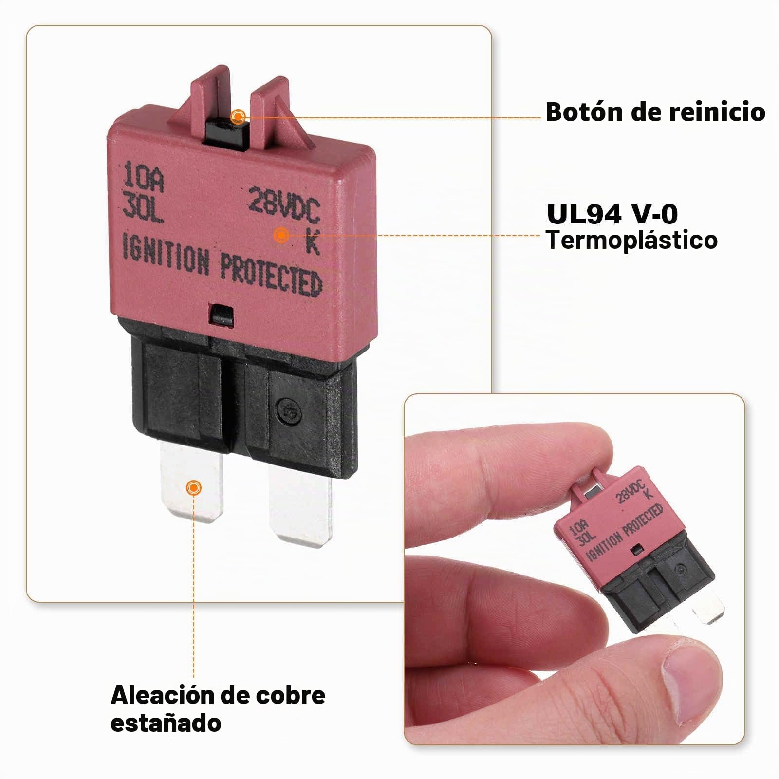DMiotech Kit de 6 fusibles mini rearmables manuales multicolor ATC/ATO de 28 V CC y 5 A, 10 A, 15 A, 20 A, 25 A y 30 A para disyuntores de automóviles, camiones, SUV, embarcaciones ys.