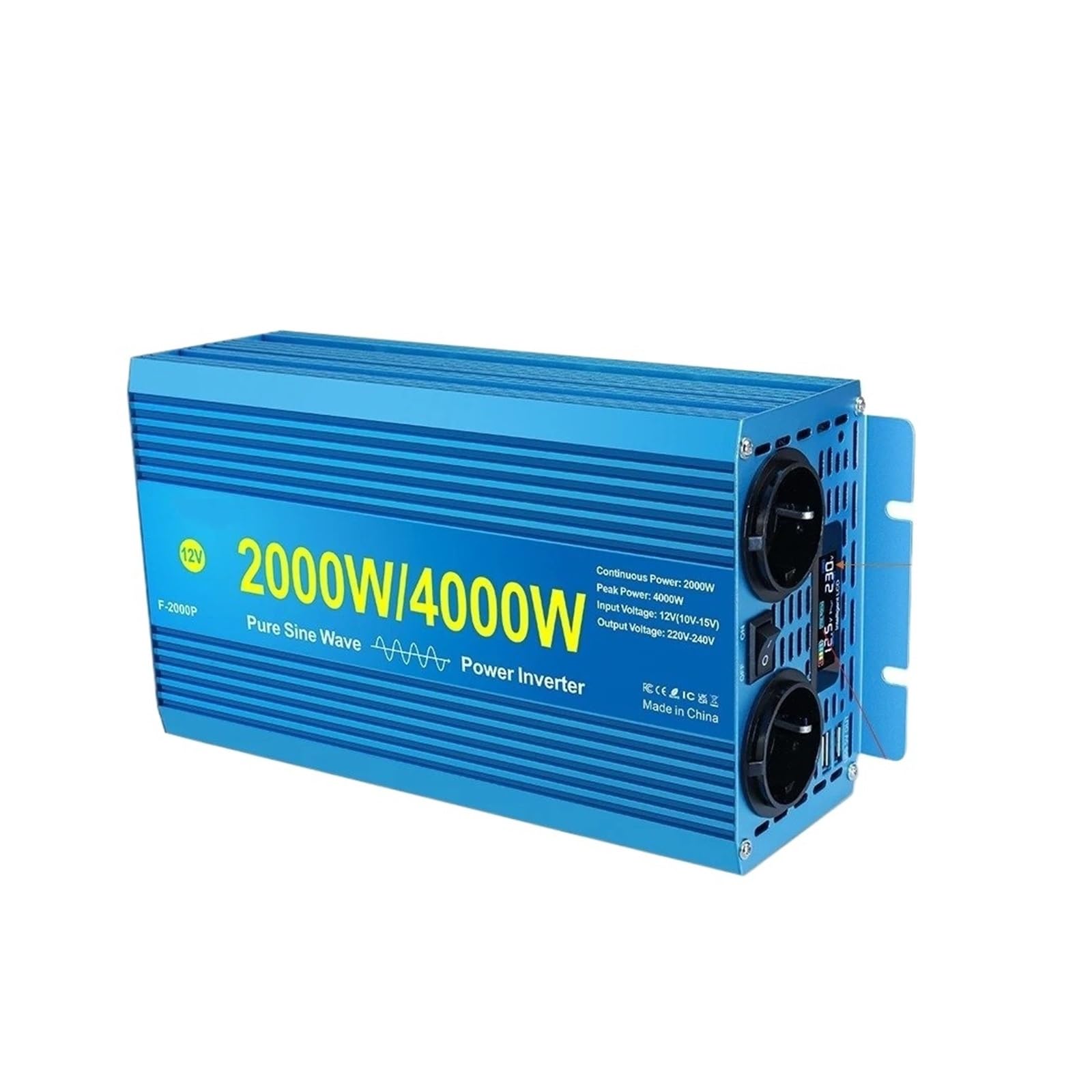 Inversor Inversor Corriente Onda Sinusoidal Pura 2 Tomas Convertidor Potencia Congelador Hervidor Ventilador Suministro Energía Eléctrica Doméstica 4000 W(12V,220V Universal,4000W Peak)