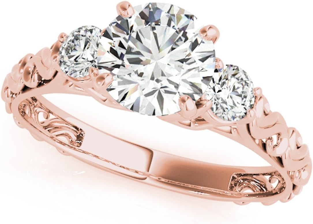 MauliJewels 0.50 Ct 3 Stone Lab Grown Diamond Engagement Rings for Women, 14K Rose | Yellow | White Gold Promise ring, Round Brilliant Cut, H-I Color, SI1 Clarity