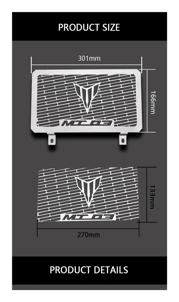 Griglia Protettiva Radiatore In Acciaio Inox Per Yamaha MT-03 MT03 – 2006-2013 660 Cc, Nero/argento, Facile Montaggio