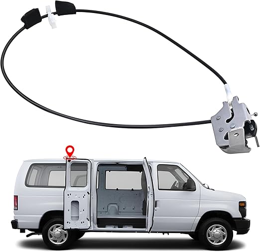 Side Door Latch Cable Compatible with 1992-2014 Ford E150 E250 E350 Econoline Van Right Passenger Side Rear Door Upper Latch and Cable Assembly Replaces AC2Z-15264A26-B, AC2Z15264A26B