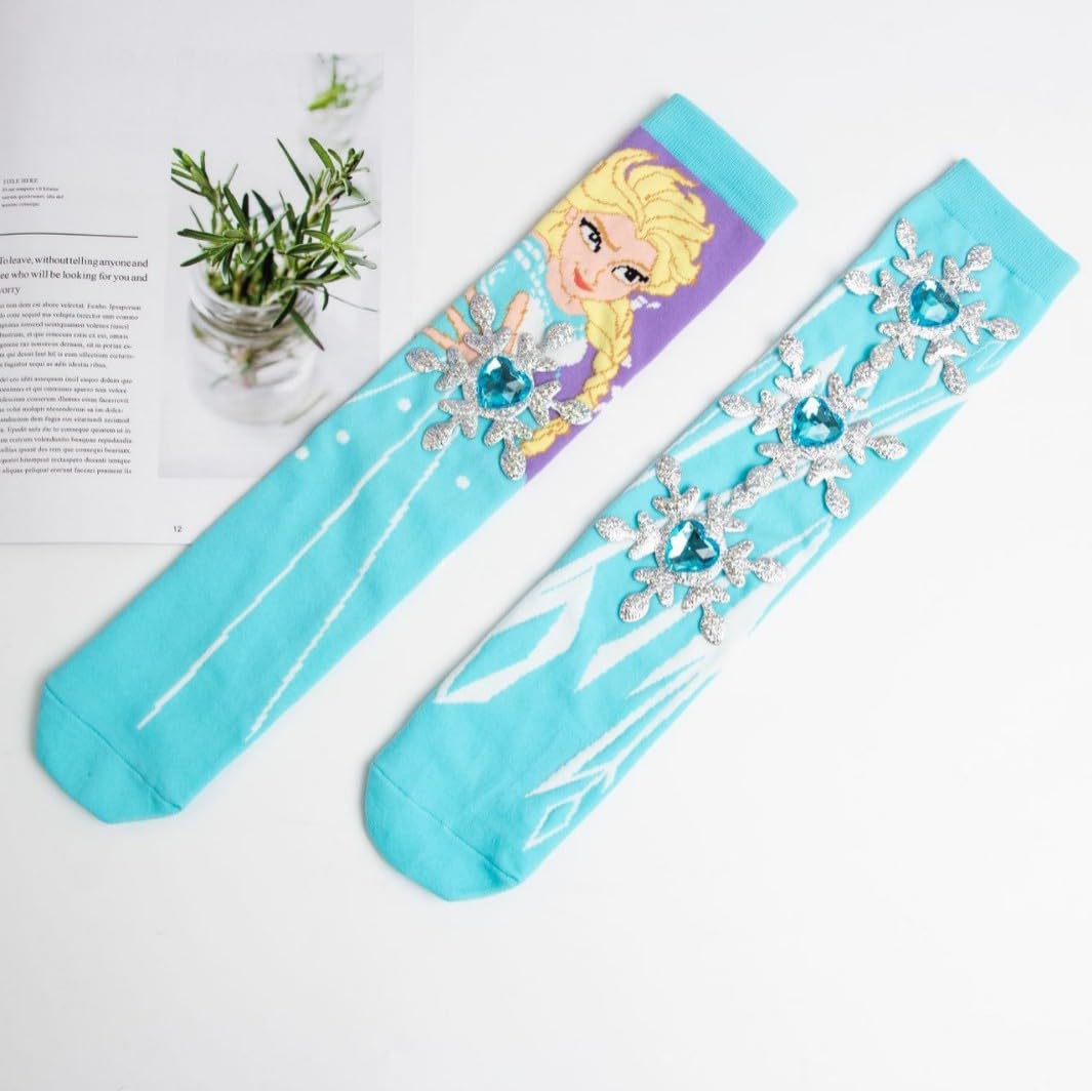 SAMVARDHAN Ice Queen-Froozen Cartoon Design Printed Knee-High Socks with Crystal Heart, Socks for Kids School Girl & Boy, Breathable, Soft - Age 3 to 12 Years 4