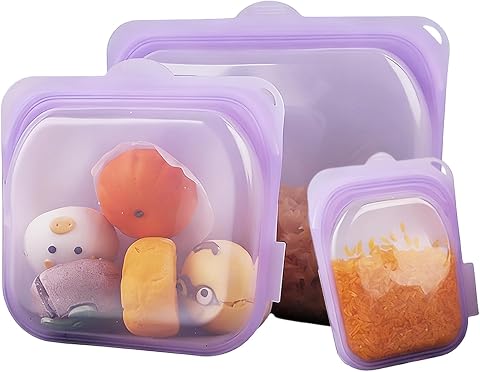 Bolsas Reutilizables para Sándwiches,3 Envases de Silicona para Alimentos | Aptas para Microondas - Para Loncheras, Viajes, Preparación de Comidas, Carne, Queso, Verdura y Fruta