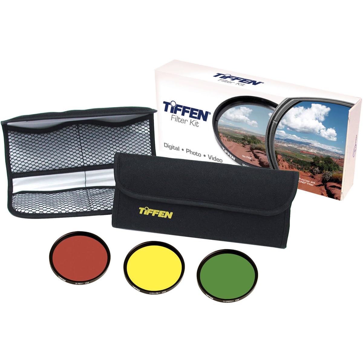 Tiffen Black & White Filter Kit (Yellow, Red, Green and Pouch), - 67mm