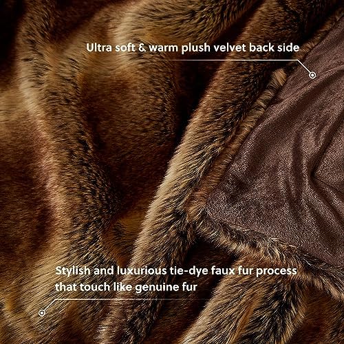 Elegant brown faux fur blanket spread across a modern bed in a cosy bedroom.