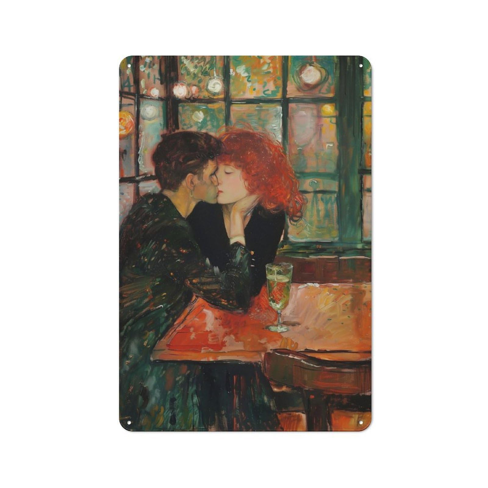 Junmoney Kiss Of Lovers Metal Sign 30X20cm With For Home Bar Wall, Rustic Decor, For Collectors Decorating Home Bars And Entertaining Spaces