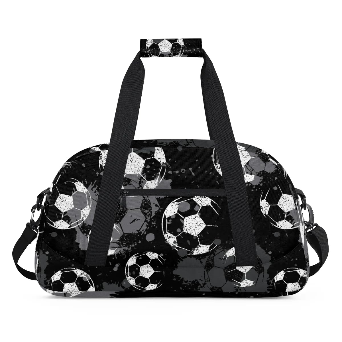Black Football Kids Duffel Bag for Boys, Soccer Sports Gym Bag Overnight Travel Weekender Bag Lightweight Carry On Sleepovers Bag for School Practice