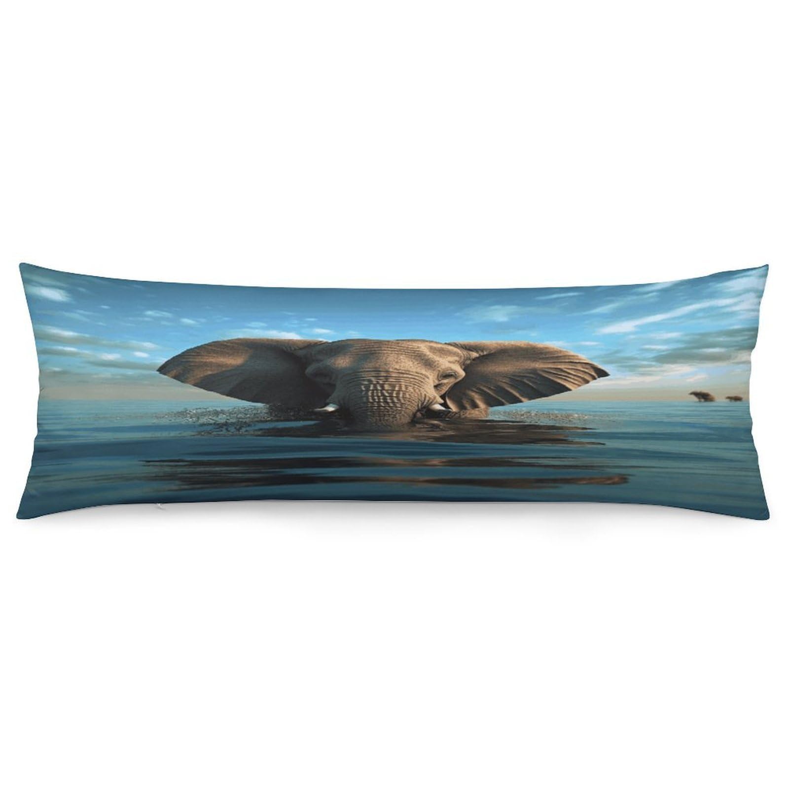 Elephant is Sitting in The Water Body Pillow Cover Luxury Long Body Pillow Pillowcase with Hidden Zipper Breathable Soft Cozy Pillow Case Wrinkle Fade Resistant Pillowcase 20''×54''
