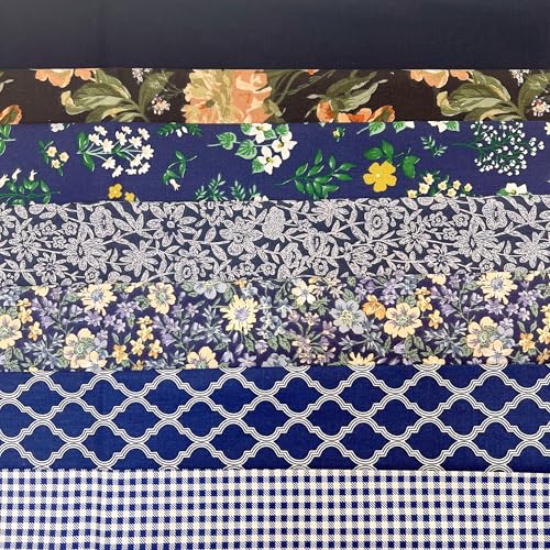 Image of Cotton Fabric DIY Making Supplies Quilting Patchwork Fabric Fat Quarter Bundles DIY for Quilting Cotton Patchwork Cushions (Big Navy Flowers, 20 inch x 20 inch)