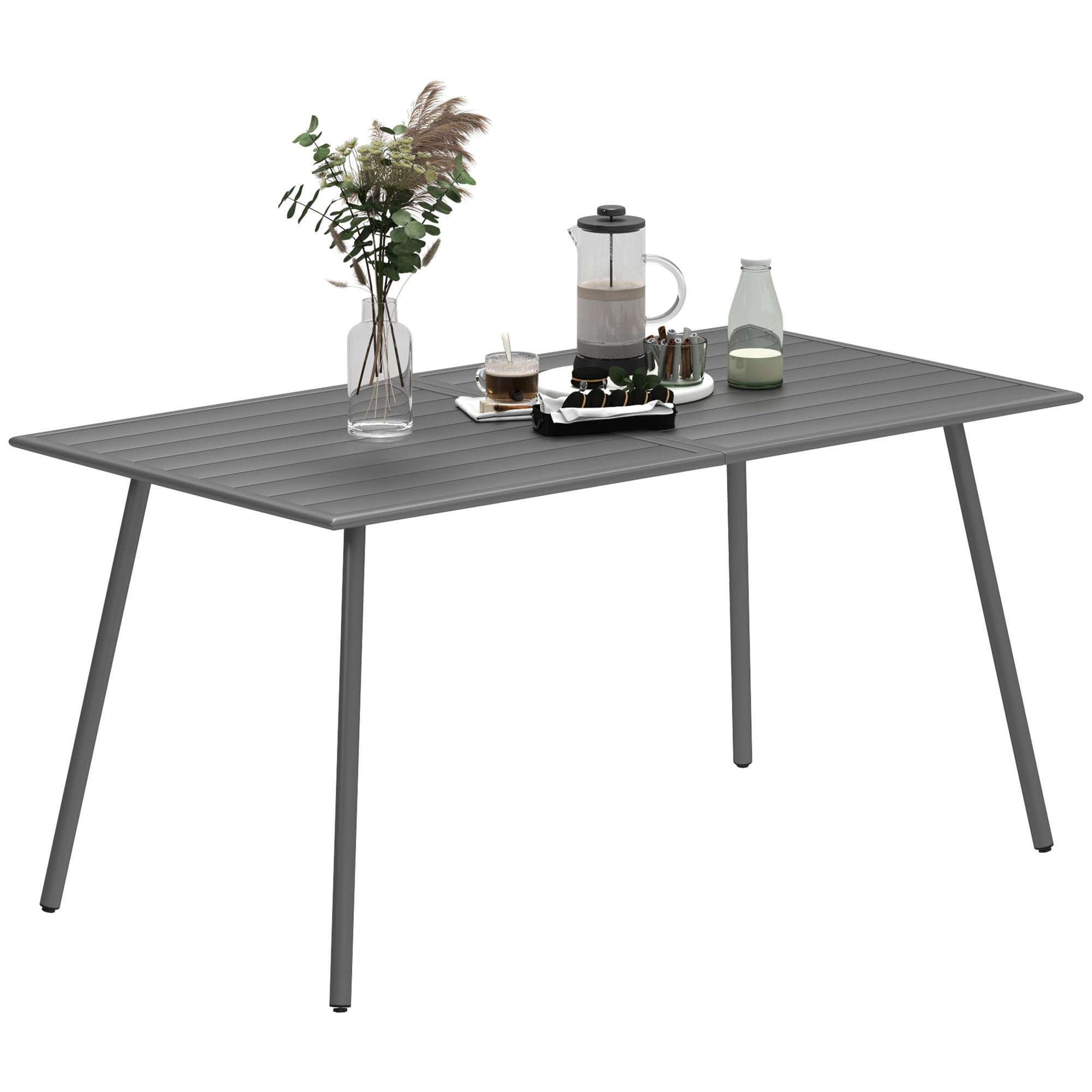 Outsunny Mesa Jardín Exterior Rectangular de Acero 150x80x74 cm Mesa Terraza Exterior con Diseño en Lamas Resistente a la Intemperie Fácil de Limpiar Gris Oscuro