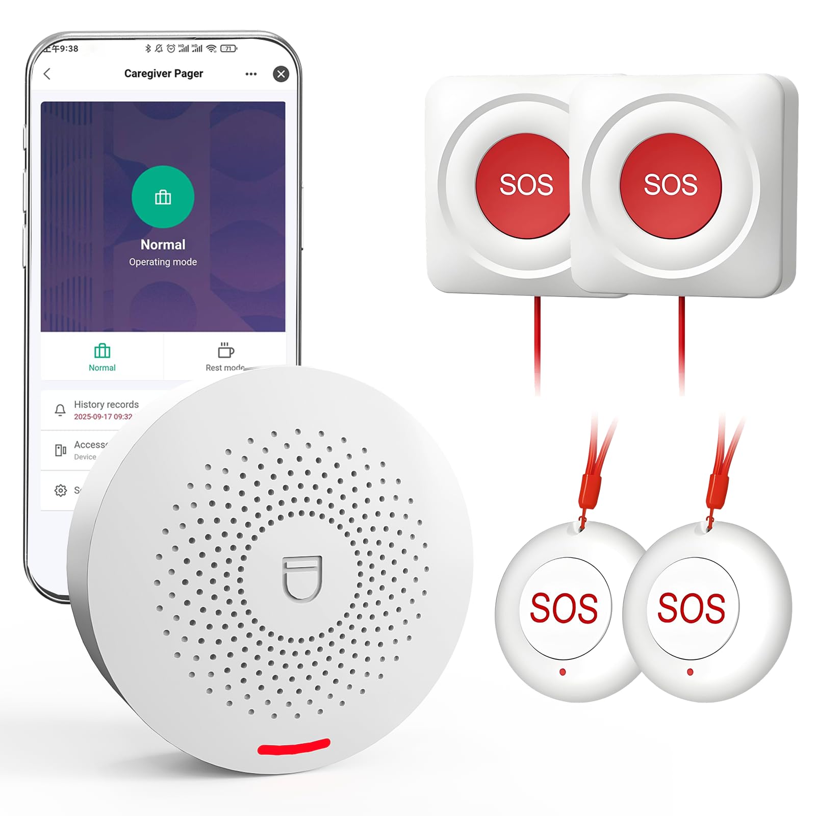 WiFi Caregiver Pager & Call Button with App Alerts, No Monthly Fee, 4 SOS Call Buttons + 1 Receiver Emergency Alert System for Elderly Seniors at Home & Nursing Care Plug & Play Caregiver Call Button