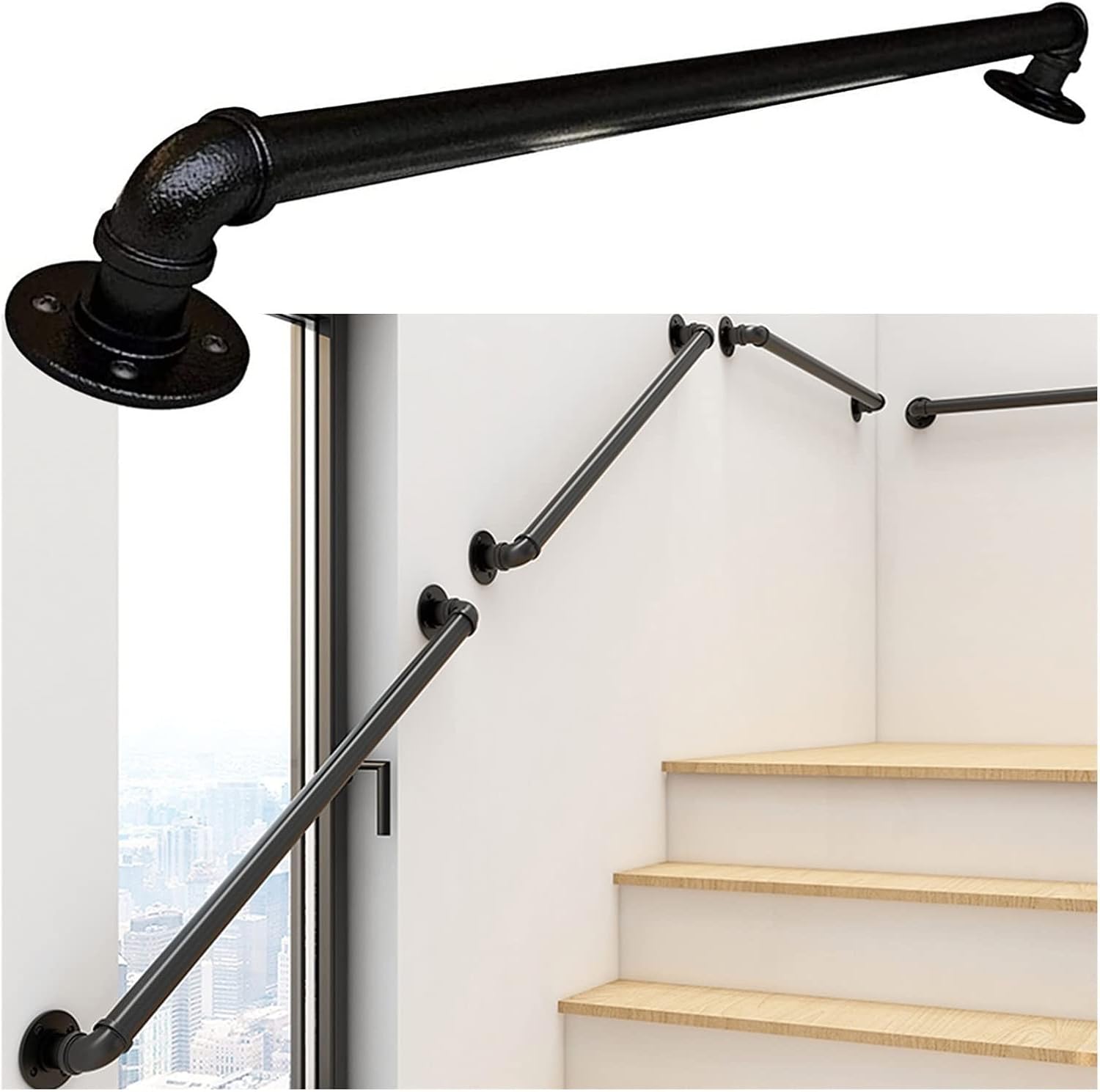 30-300cm Handrail for Stairs Indoor Outdoor Steps Staircases Railing Handrails Disabled Elderly Kids Non-Slip Staircase Handrails Black (Size : 30cm)