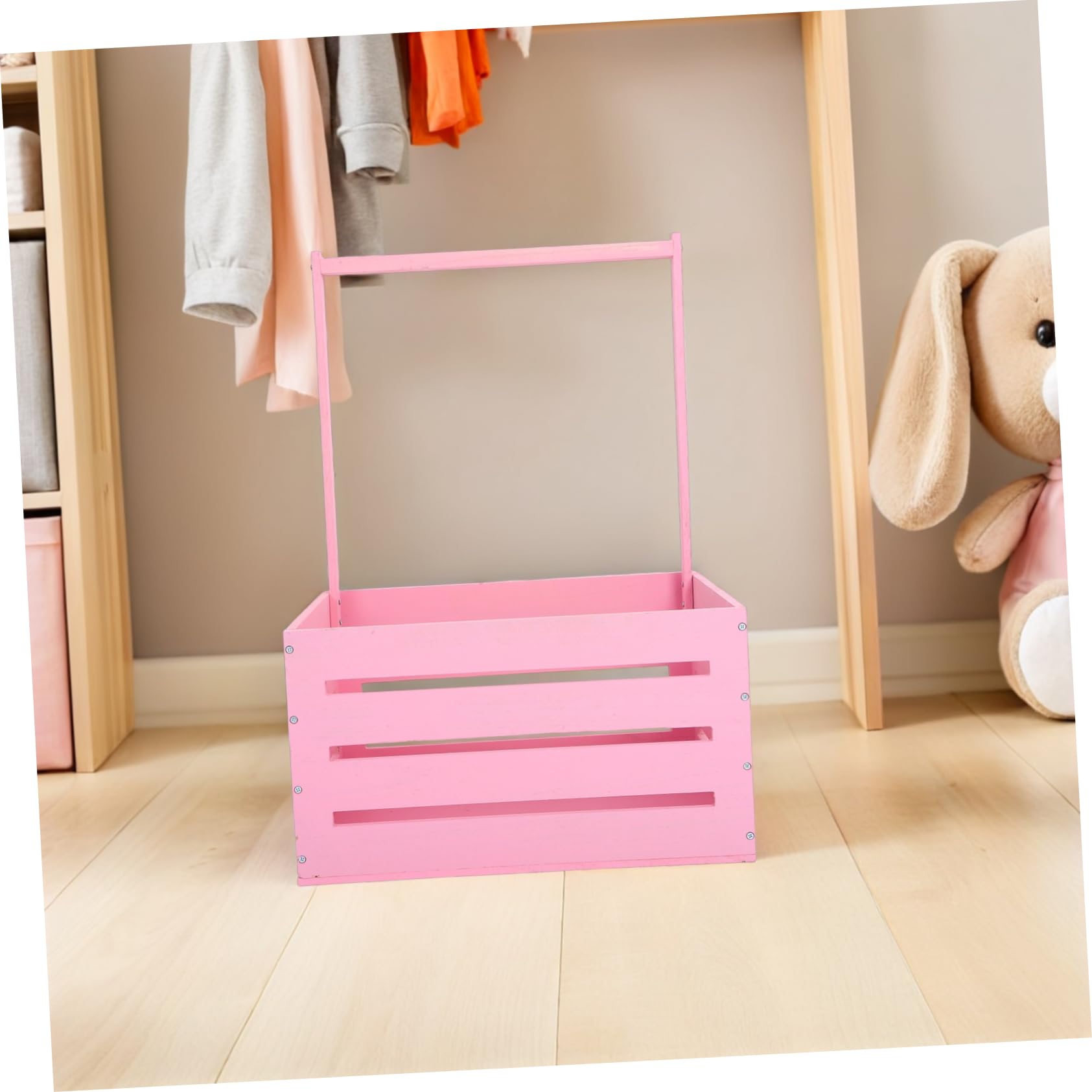 BESTonZON Holzaufbewahrungskorb Für Babyspielzeug Babywäschebox Geschenkkorb Zur Babyparty Rosa Mit Griff Platzsparendes Design Aus Natürlichen Materialien Gefertigt