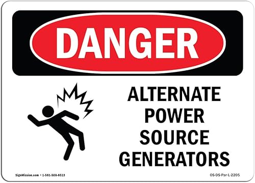 OSHA - Señal de peligro - Generadores de fuente de energía alternativa  Calcomanía  Protege tu negocio, sitio de construcción, almacén y área de