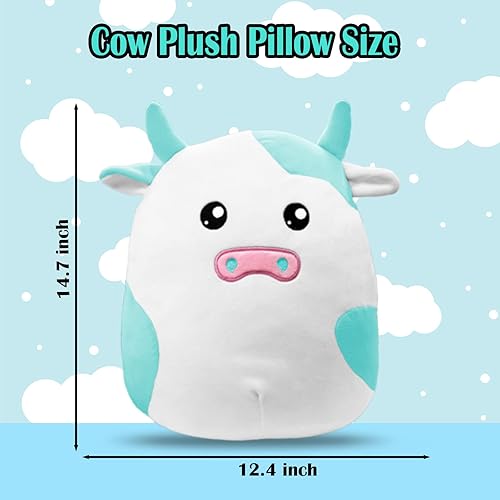 Miniatura 2 de Juguetes de peluche de animales de peluche de vaca, almohada de vaca de peluche de 15 pulgadas, peluche de vaca azul, lindo peluche 3D de vaca suave
