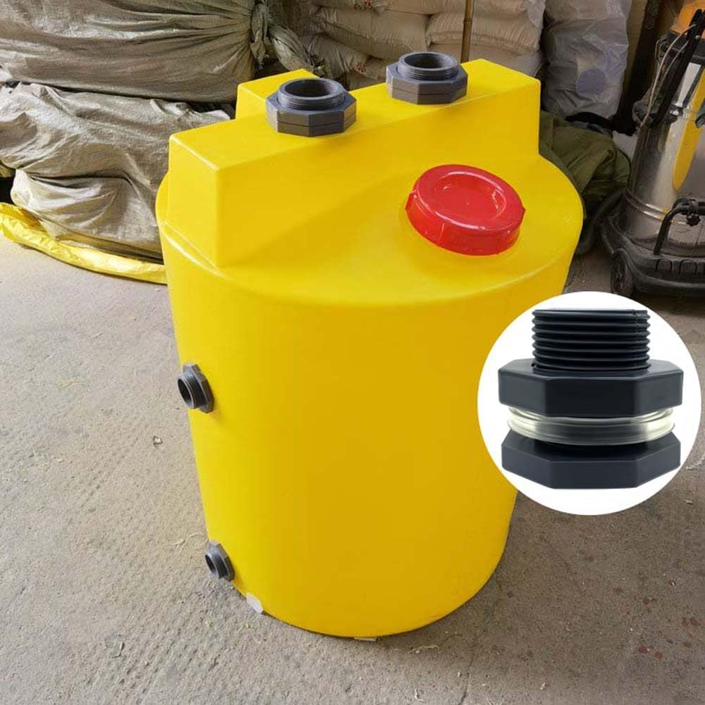 YSIL NPT2" PVC Bulkhead Fitting 2Pcs,Water Tank Connector Pipe Fitting OD 3-1/8"(80mm) with Plugs for Water Tanks,Rain Barrels, Aquariums,Pools