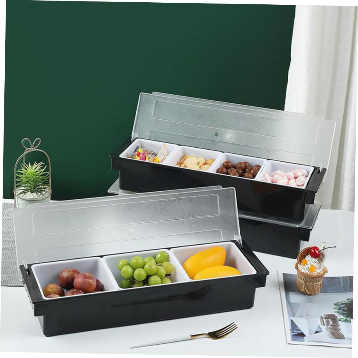 Veemoon Fruit Serving Box Divided Snack Container Plastic Candy Case Dried Fruit Compact Bar Condiment Holder