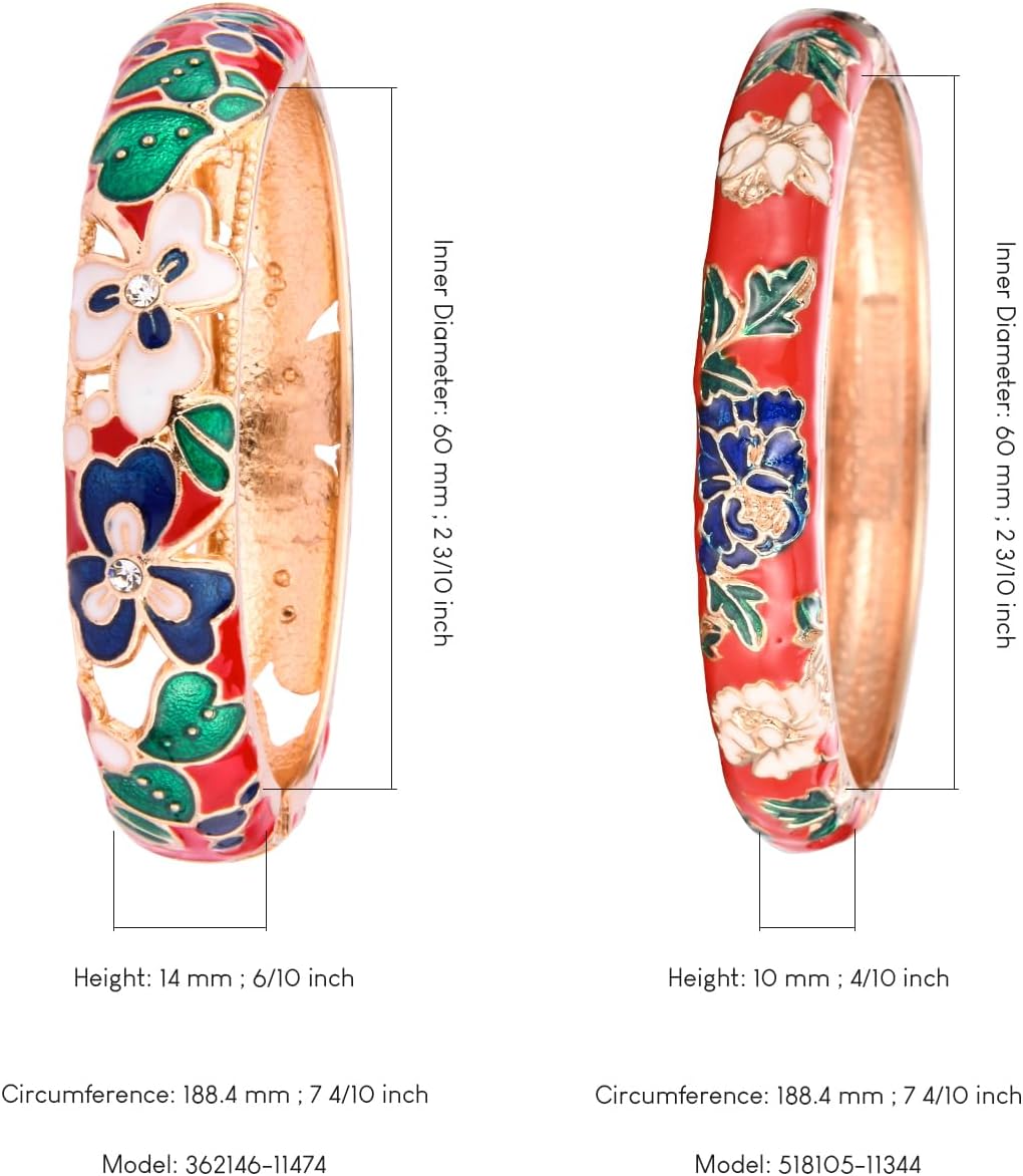 UJOY Vintage Jewelry Cloisonne Handcrafted Enameled Gorgeous Rhinestone Rose Hinged Cuff Bracelet Bangles Gifts 88A10 - Image 3