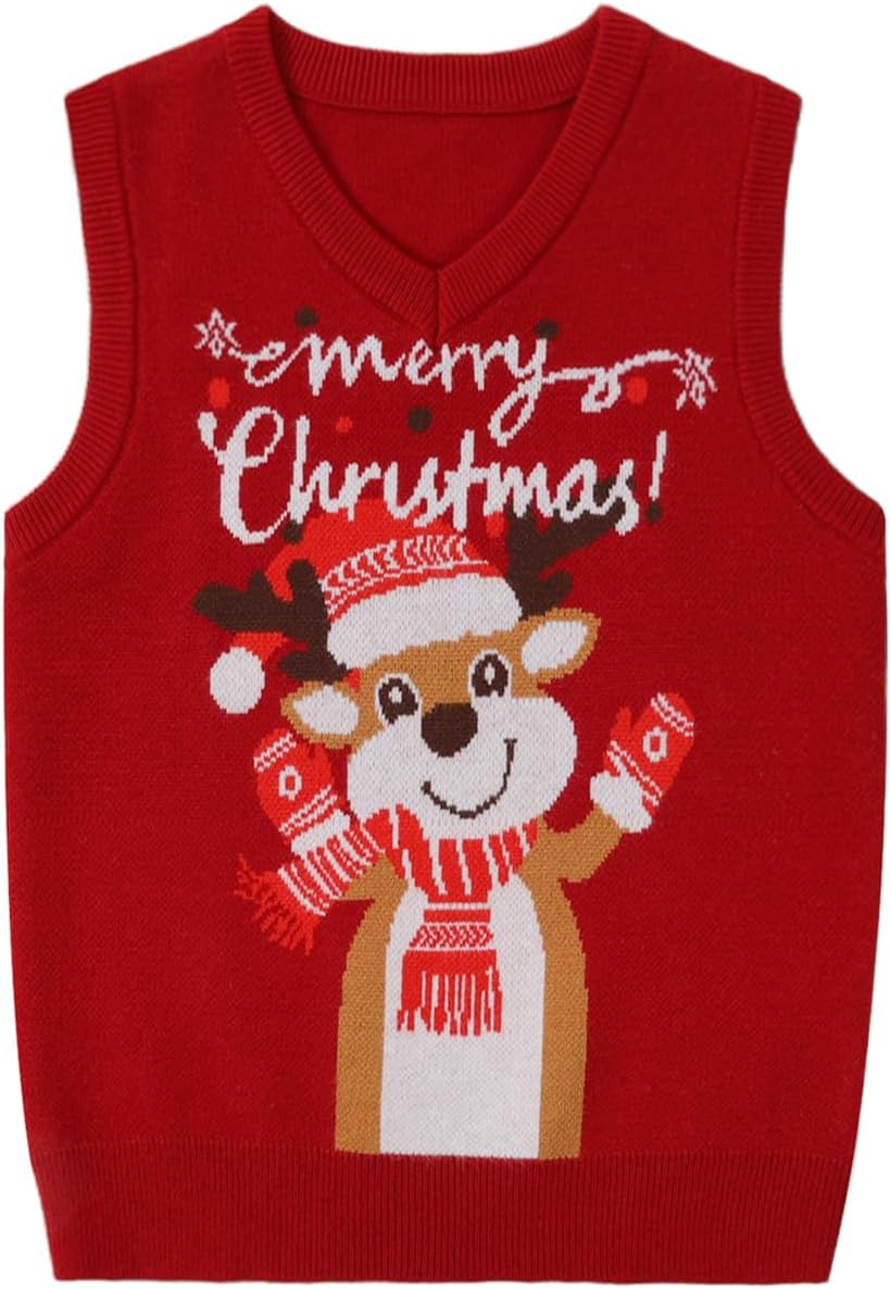 Ochine Toddler Boys Girls Christmas Sweater Vest Baby Sleeveless V Neck Knitted Warm Pullover Xmas Holiday Outfit 12M-5T