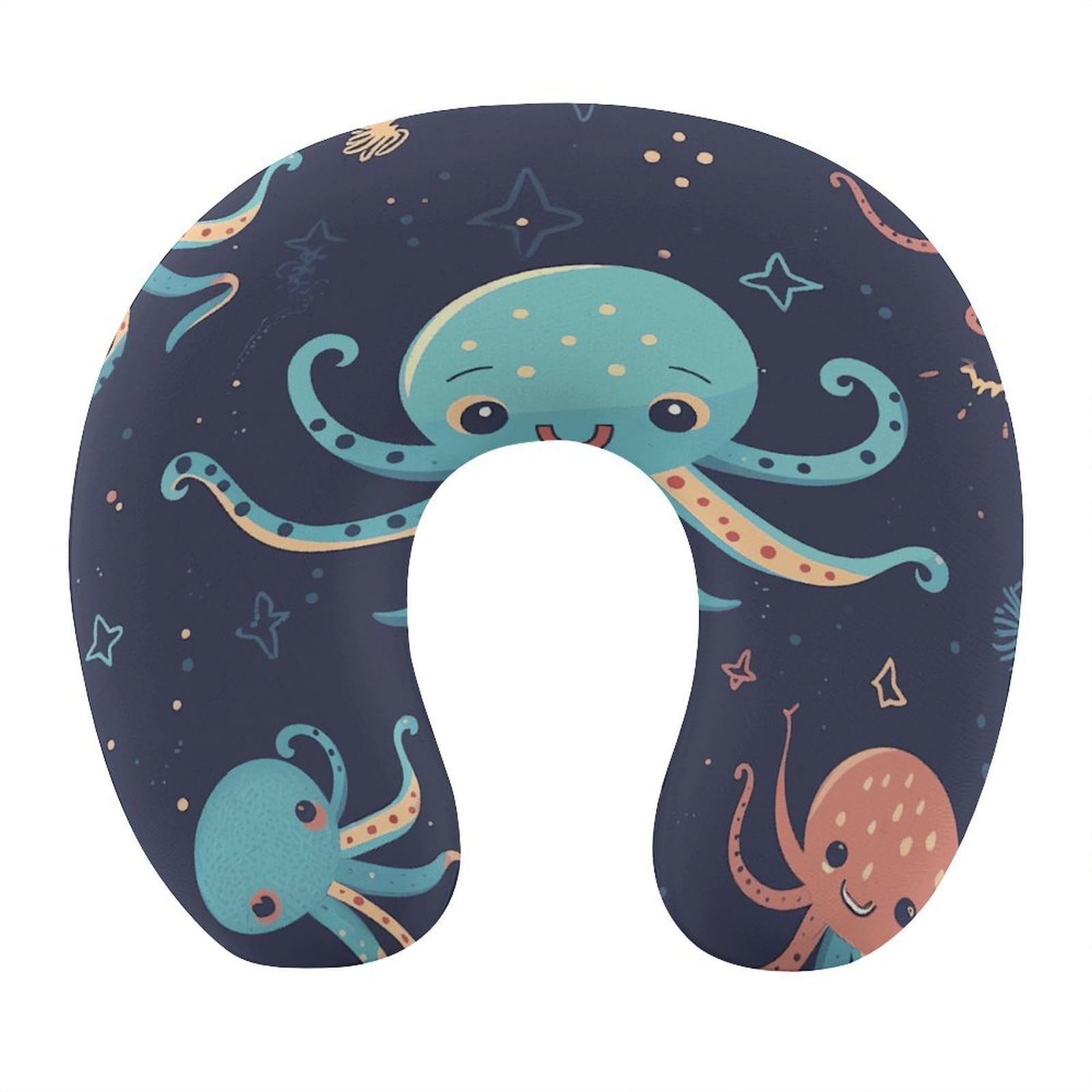 FekiLoot Cartoon Octopus Travel Pillow,U Shaped Office Napping Pillow Support Neck and Head Comfortable Travel Neck Pillow U Shape Sleeping Essentials for Long Haul Flights