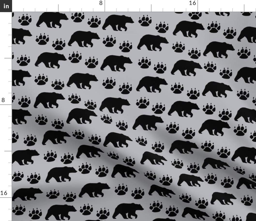 Spoonflower Fabric - Bear Paws Grey Black Animal Prints Animals Bears Woodland Silhouette Printed on Petal Signature Cotton Fabric by The Yard - Sewing Quilting Apparel Crafts Decor