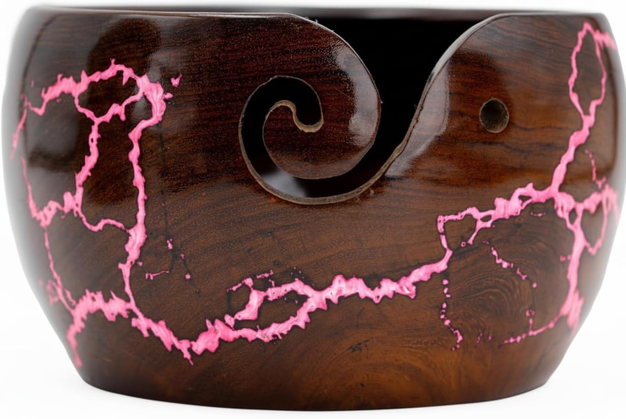 Large Wooden Yarn Bowl 7x4 Inches (Pink, RoseWood Only Bowl)