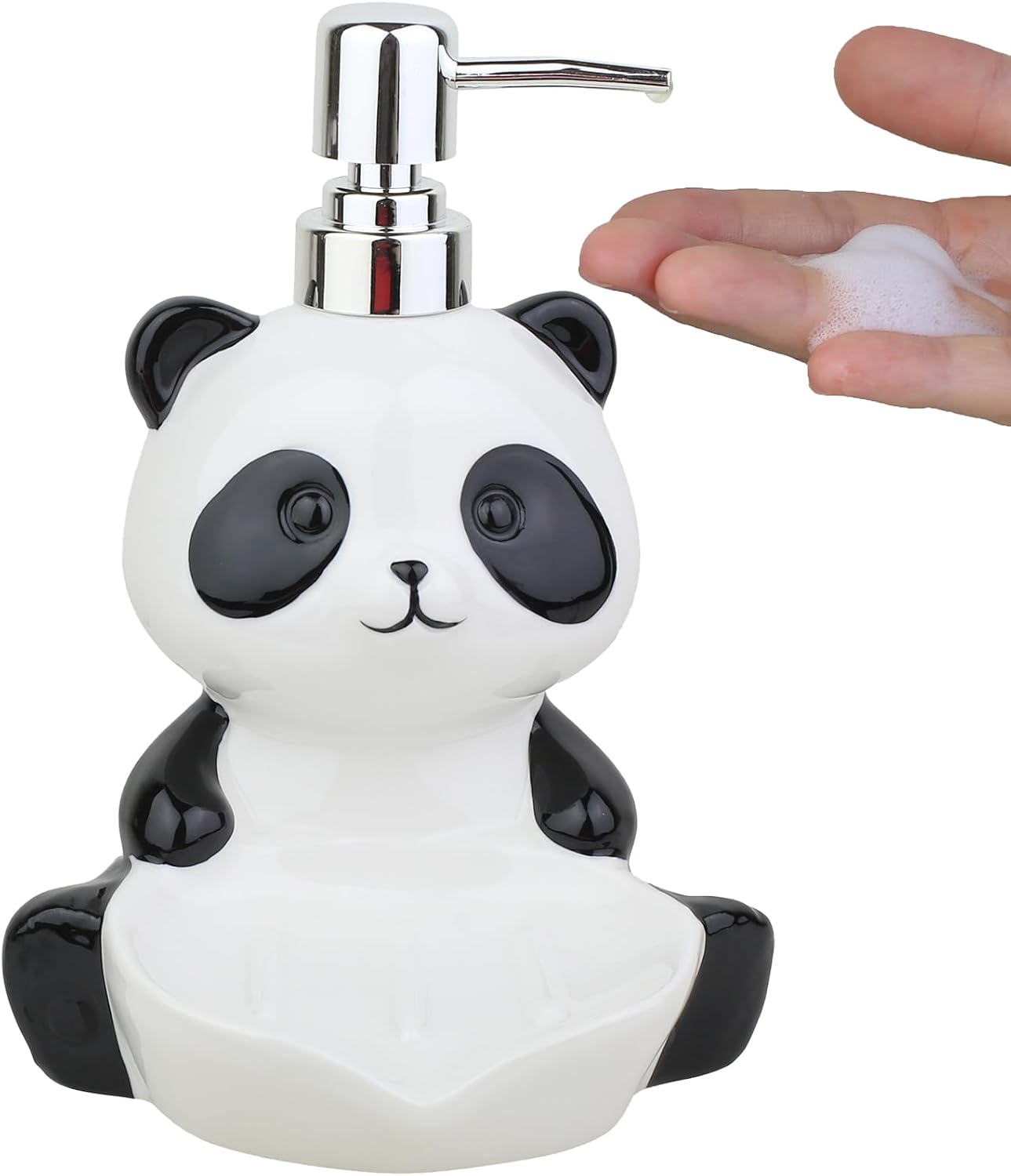 Ceramic Panda Shape Soap Dispenser, 2-in-1 Hand Sanitizer Bottle with Soap Dish, Cute Animal Press Soap Dispenser & Soap Tray, Suitable for Kitchen, Laundry, Bathroom Countertop