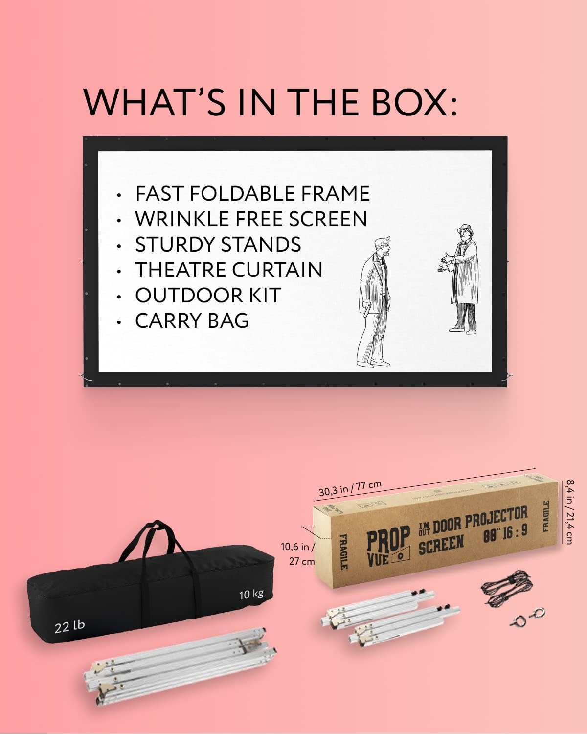 40% Off Discount 80 inch Projector Screen with Stand or Wall Mount - 2 in 1 Indoor Outdoor Movie Screen - Premium Portable Projection Screen HD 16:9 - Metal Fast Foldable Large Frame - Theater Skirt - Outdoor Kit